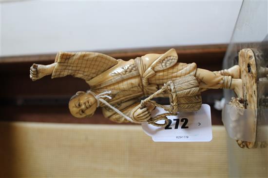 Japanese Meiji period ivory okimono of a grape picker, Meiji period, 17.2cm, faults(-)